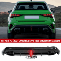 Diffuser Lip Bumper Belakang Gloss Black dengan Lampu untuk Audi A3 S3 8Y.5 2025-2027 Gaya RS3 Sedan Sportback Hatchback.