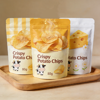 Sachet d'emballage pour chips finition pelliculage mat, logo personnalisé imprimé, toucher doux, refermable avec fermeture éclair, pochette verticale avec encoche de déchirement