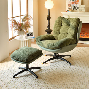 เก้าอี้โซฟาเดี่ยวแบบหมุนได้สไตล์นอร์ดิก เก้าอี้ห้องนั่งเล่นสไตล์มินิมอลทันสมัย พร้อมที่วางเท้า ฟังก์ชั่นปรับเอนได้ สำหรับใช้ในบ้าน - Product Image 4