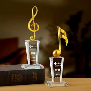 Diseño de nota de Metal Dorado de la mejor calidad, premios Base de cristal, trofeo de música, canto, violín, competición de <span class=keywords><strong>Piano</strong></span>, Premio personalizado - Product Image 4