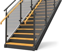 Escalier intérieur flottant, marches en bois massif, support métallique, balustrade en verre pour la rénovation de la maison