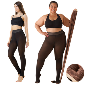 Private Label <strong>Womens</strong> Casual Fleece Lined <strong>Tights</strong> Dark <strong>Brown</strong> Sheer High Waisted Winter Warm Thermal Fake Translucent Look Leggings - Product Image 1