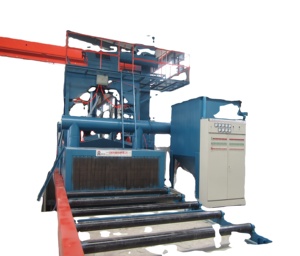 Machine de sablage pour tôles et profilés en acier, tubes et cornières, avec moteur, certifiée CE, équipement de nettoyage industriel - Product Image 1