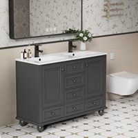 Meuble-lavabo de salle de bain sur pied en bois massif de style moderne 2026 avec lavabo en céramique, miroir intelligent, utilisation en chambre à coucher