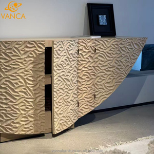 Французский декоративный буфет для гостиной из натурального массива дерева с резными узорами и полукруглыми секциями - Product Image 2