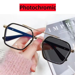 2025 nouveau photochromique Anti-Uv Anti-lumière bleue changement de couleur lunettes de soleil Double faisceau métal Prescription myopie lunettes cadre - Product Image 2
