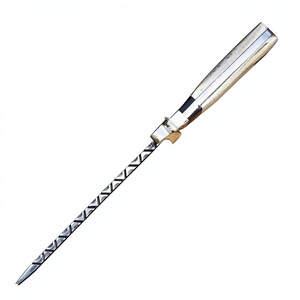 Couteaux Bowie en acier Damas faits à la main, manche en bois, étui en cuir fin, outils multifonctionnels de camping en plein air, vente en gros, OEM, DIY - Product Image 6