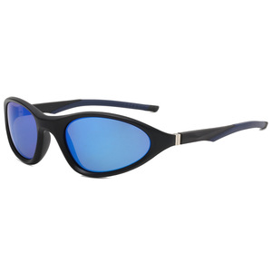 Lunettes de soleil sport ovales, monture noire, verres polarisés bleus, protection UV400, utilisation en extérieur, cyclisme - Product Image 1