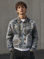 Blouson cargo en jean pour homme, personnalisé, épais, vintage, brodé de strass et de cristaux, vêtement technique de créateur, effet vieilli