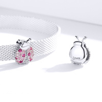 Breloque DIY en argent sterling 925 avec CZ rose en forme de coccinelle pour femmes, compatible avec les bracelets de montre Reflexions en argent SCX104