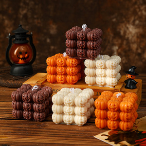 Halloween Pumpkin <b>Cube</b> Scented Candle Handmade Skull Pumpkin Shape Candle Holiday Home Party <b>Table</b> Decor Ornament - Product Image 4