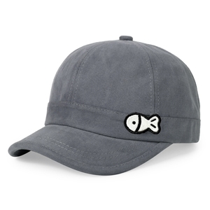 Gorra de Béisbol Negra de 6 Paneles de Algodón con Bordado de Pez Blanco en el Borde, Gorra Casual Unisex de Estilo Ajustado para las Cuatro Estaciones - Product Image 4