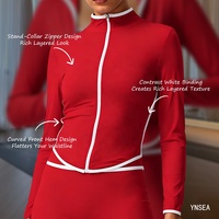 Veste de sport YNSEA à séchage rapide, col montant, fermeture éclair, couleur contrastante, pour course en extérieur, fitness, tenue à manches longues, veste de fitness