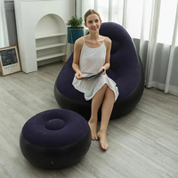 Fauteuil gonflable de gros avec repose-pieds, chaise longue portable en PVC floqué, pouf gonflable avec pompe pour le camping