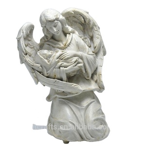 Good Quality Mother Virgin Mary and <strong>Baby</strong> <strong>Jesus</strong> in Angel Wing Resin Nativity Statue <strong>Figurine</strong> - Product Image 1