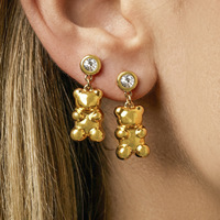 Nouvelles boucles d'oreilles pendantes pour femme, style européen et américain, motif ours agressif, incrustation de zircon, style simple et luxueux, en acier inoxydable plaqué or 18 carats