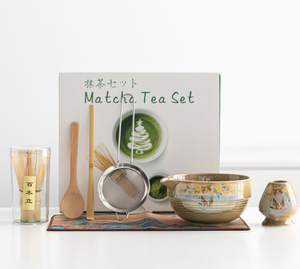 Set da tè in Matcha con motivo a spirale a otto pezzi Set da tè e caffè testurizzato con frusta a coste e utensili per la preparazione tattile - Product Image 3