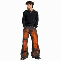 Jeans personnalisés DiZNEW pour hommes, teinte orange vintage, patchwork effiloché, denim évasé pour les marques de créateurs, boutiques OEM