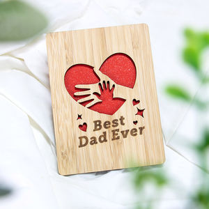 Carte de voeux en bois gravée au laser Cadeaux de fête des pères personnalisation gratuite Meilleur papa avec du vrai bambou - Product Image 3