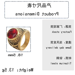 Yunnique Men's <b>Gold</b> Tone Steel <b>Ring</b> Red Rhinestone Geometric Bezel Setting Letter Design Vintage Military Style Fashion Jewelry - Product Image 2