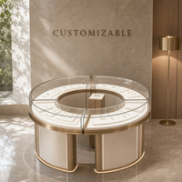 Vitrine d'îlot circulaire moderne en verre sur mesure avec éclairage LED, comptoir écologique pour bijoux en diamant et or