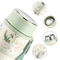 Bouteille d'eau en acier inoxydable de 350 ml avec couvercle anti-fuite, gobelet à fleurs de dessin animé pour boissons chaudes/froides, vaisselle de boisson