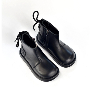 Stivali corti da principessa in vera pelle di vacchetta nera per ragazze in pile antiscivolo con suola morbida alla caviglia - Product Image 3