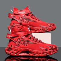 Chaussures de course montantes pour hommes, taille 46, en maille respirante, style graffiti, design à bordure de lame, semelle extérieure en caoutchouc, vente en gros, tendance