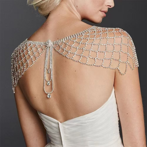 Capa de hombro de moda con diseño de red de pesca, de plata y oro, con cristales, flecos y cadena corporal colgante, calada, tipo bolero de boda <span class=keywords><strong>para</strong></span> vestido de noche - Product Image 3