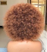 Perruque afro bouclée élégante pour femmes Cheveux humains et mélange de fibres à haute température 200% densité Perruque fabriquée à la machine