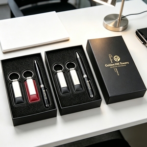 Ensemble stylo et porte-clés en cuir personnalisé, impression multi-couleurs, idées de cadeaux d'entreprise pour clients et cadres professionnels, directement de l'usine - Product Image 1