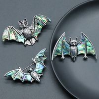 Pendentif chauve-souris en coquille d'ormeau naturelle, collier-broche double usage, ornement de mode en alliage pour femmes