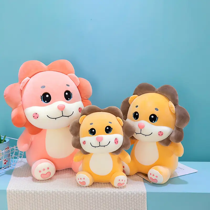 Dalam stok kawaii lembut lucu plushie peluche bantal boneka hewan baru bantal singa oranye mainan boneka merah muda