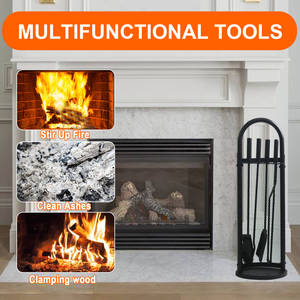 Ensemble d'outils de cheminée en fer forgé <span class=keywords><strong>4</strong></span> pièces, accessoires robustes pour foyer à bois avec support - Product Image 5