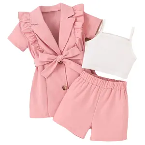 2024 Summer New Arrival Kids Girls Outfit Suits Sling Vest Short Pants Toddler Girls Clothing Set Ribbed