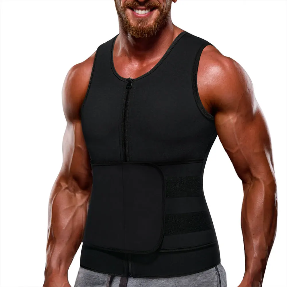 Neoprene Body Shaper Sauna Suit Tank Top Weigh Loss Belt Zipper Waist Trainer Vest for Men