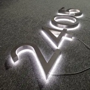 Customized illuminated led outdoor metal signage backlit stainless steel house numbers for decoration