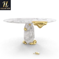 Table à manger de luxe en pierre frittée ronde, design diamant, avec pieds en métal doré, pour villa moderne, hôtel, salle à manger à domicile