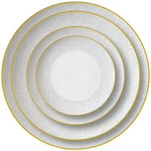 Jante de ouro atacado cerâmica placas carregador jantar conjuntos melhor preço porcelana