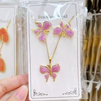 Groothandel RVS Emaille Bloem Vlinder Hart Fruit Schelp Oorbellen Set met bijpassende hanger ketting sieraden voor vrouwen