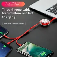 Câble de charge 3-en-1 rétractable USB pour données et charge rapide iPhone Type-C Micro USB Android pour ordinateur