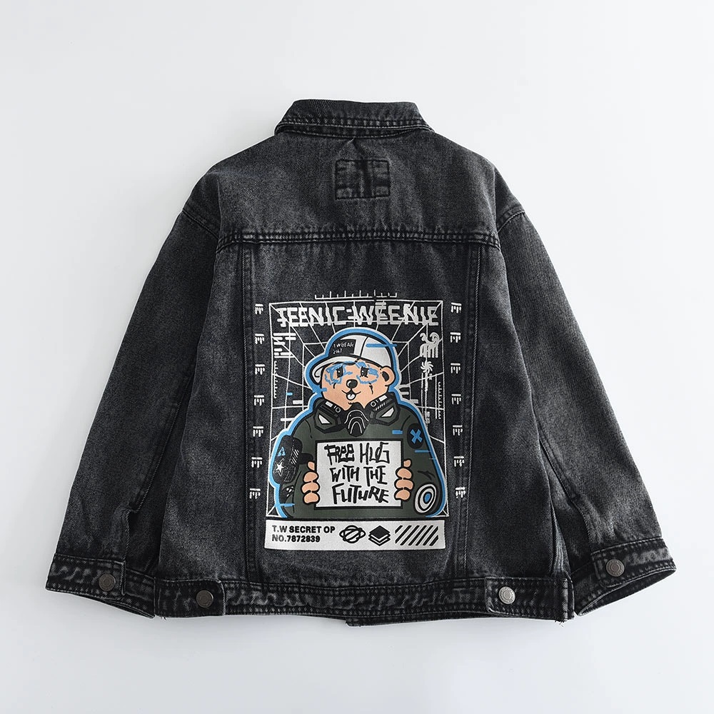 Boys Black Denim Jackets with Letter Printed Fashion