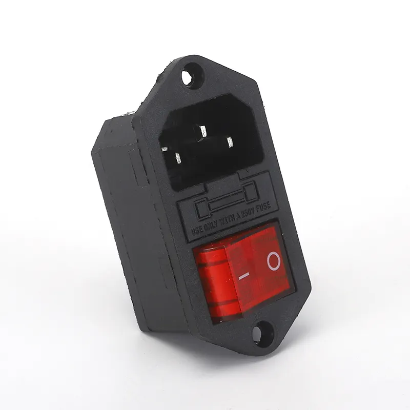 250V10A 3Pin IEC320 C14 Inlet Connector Plug Fuse Holder Socket Switch with ears AC Male Power Socket