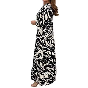 Vestiti donna più venduti taglie forti n abiti da sera Sexy eleganti da donna abbigliamento Casual a maniche lunghe con scollo a V stampato largo - Product Image 2