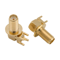 Conector RF SMA-KWE Hembra de Ángulo Recto, Conector SMA de 90 Grados con Montaje de Borde de Brida, 0-6GHz, Latón Chapado en Oro para Montaje en PCB