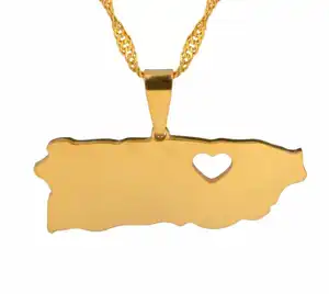 Stainless Steel Puerto Rico With Heart Map Necklaces Gold Color Puerto Ricans Jewelry Gifts Country Map Pendant Necklaces