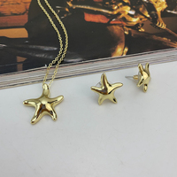 Ensemble de bijoux en métal étoile de mer 3D brillant pour femmes, collier et boucles d'oreilles, accessoire de luxe simple KY25141