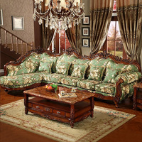 Ensemble de canapés en forme de L de style français, luxe, bois sculpté européen, canapé modulaire royal, accent antique, meubles de salon