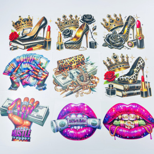 Custom DTF Heat Transfer <b>Vinyl</b> Crown High Heels Lipstick Iron on Sticker for Garment <b>Bags</b> Textiles - Product Image 1