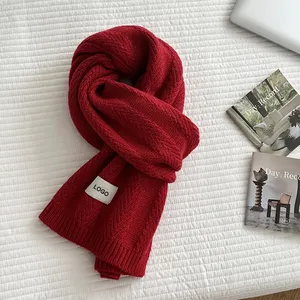 OEM индивидуальный корейский стиль унисекс Саржевые вязаные шарфы дизайн Повседневный модный красный темно-серый цвет парные зимние вязаные шарфы
